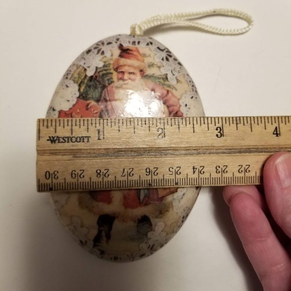 Vintage Style Set of 6 Antique Santa Paper Mache Decoupage Christmas Ornaments - Picture 8 of 15